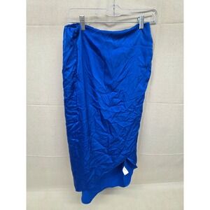 Lulumari Cobalt Blue Satin Wrap Midi Skirt Elastic Waist Ruched 383885 Size M